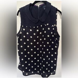 Tommy Hilfiger Sleeveless Navy Polka Dot Blouse with Peter Pan Collar Size L